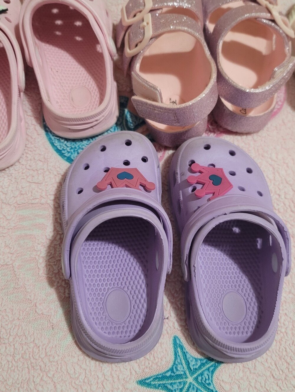 Four Set Kids Pink and Lavender Slip-On Clogs & Sandals Set Size 7 - Picture 2 of 6